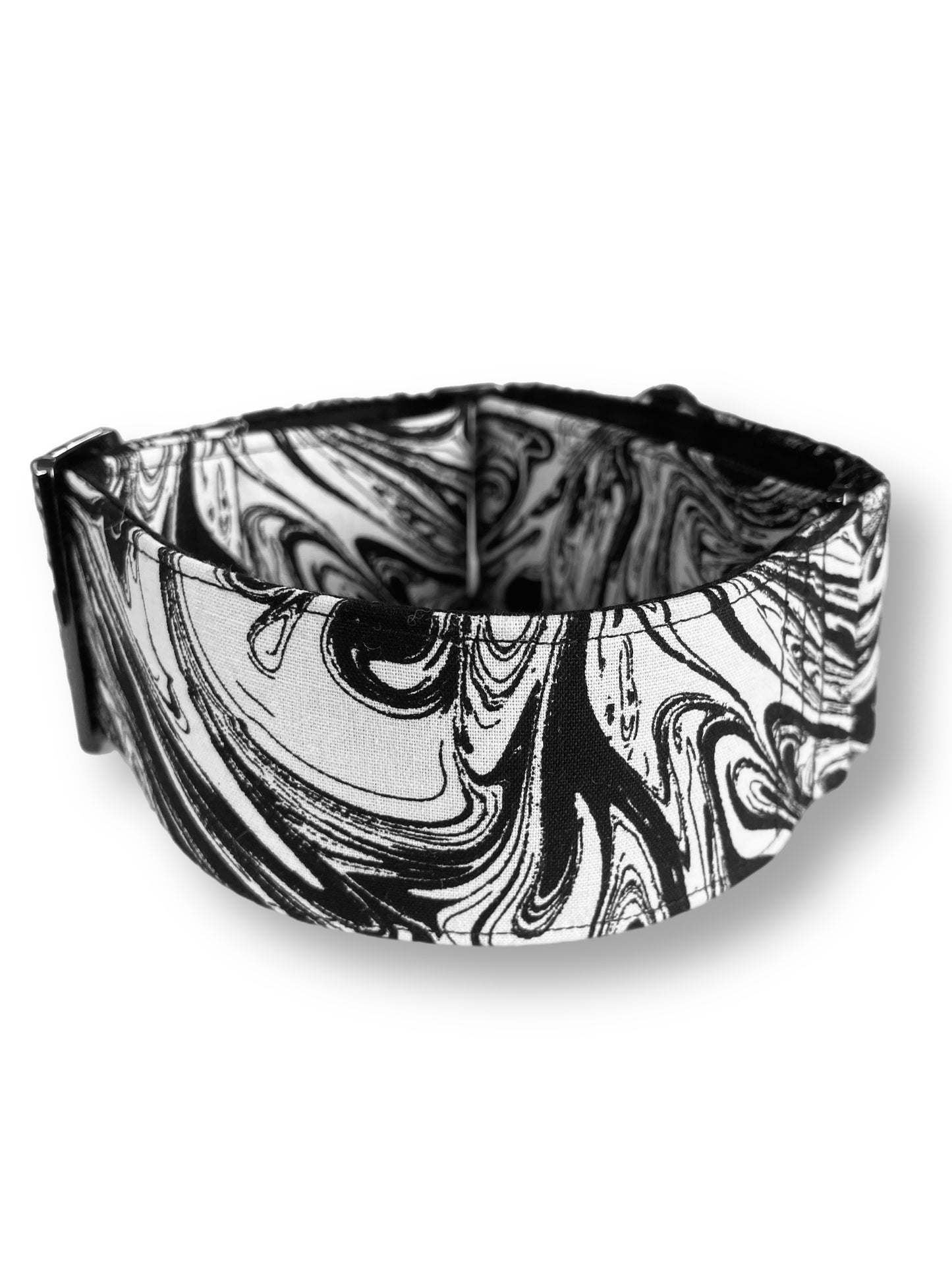 Monochrome swirls in b&w greyhound 50mm martingale cotton super soft