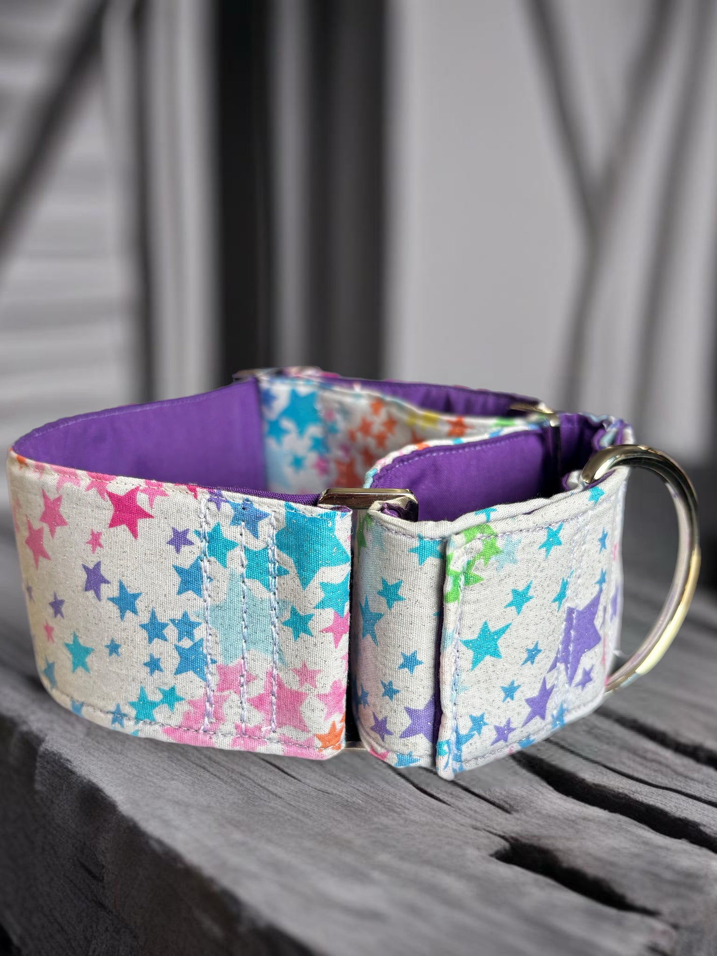 Glitter sparkly and colourful stars  Martingale collar cotton covered 50mm width soft