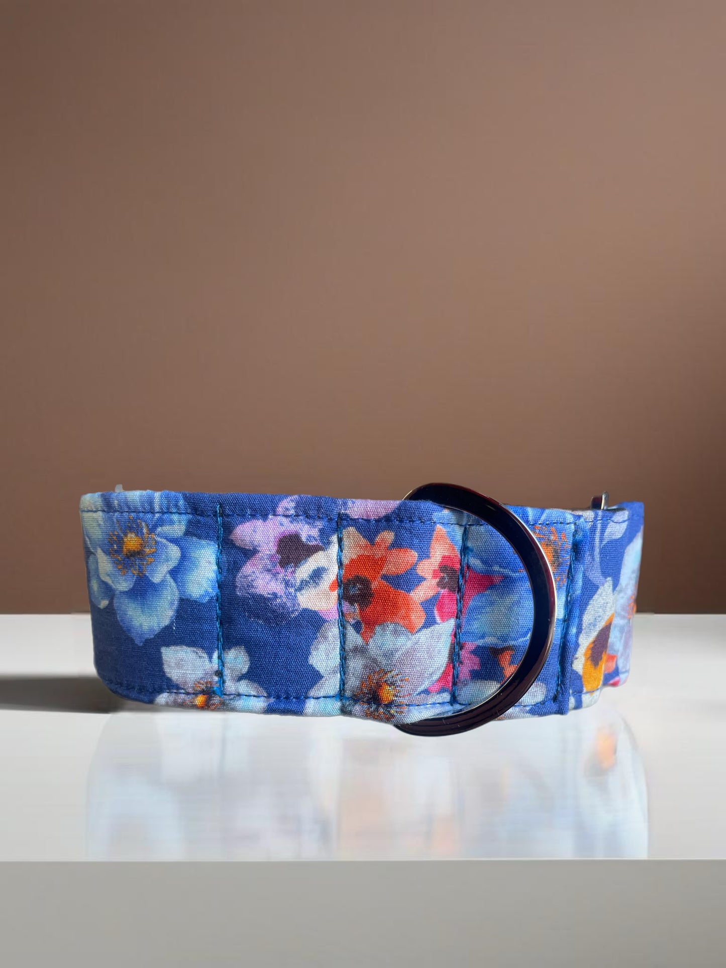 Delicate blue floral cotton covered greyhound Martingale collar 50mm width