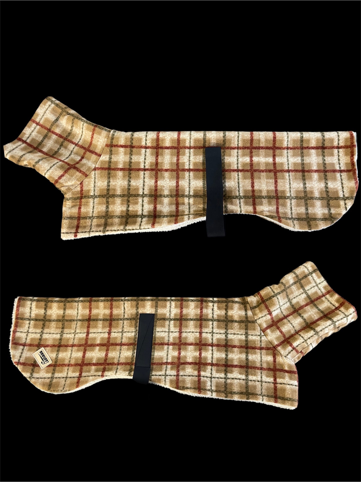 Tan Lumberjack Greyhound coat in deluxe style rug flanno check polar fleece washable extra wide neck