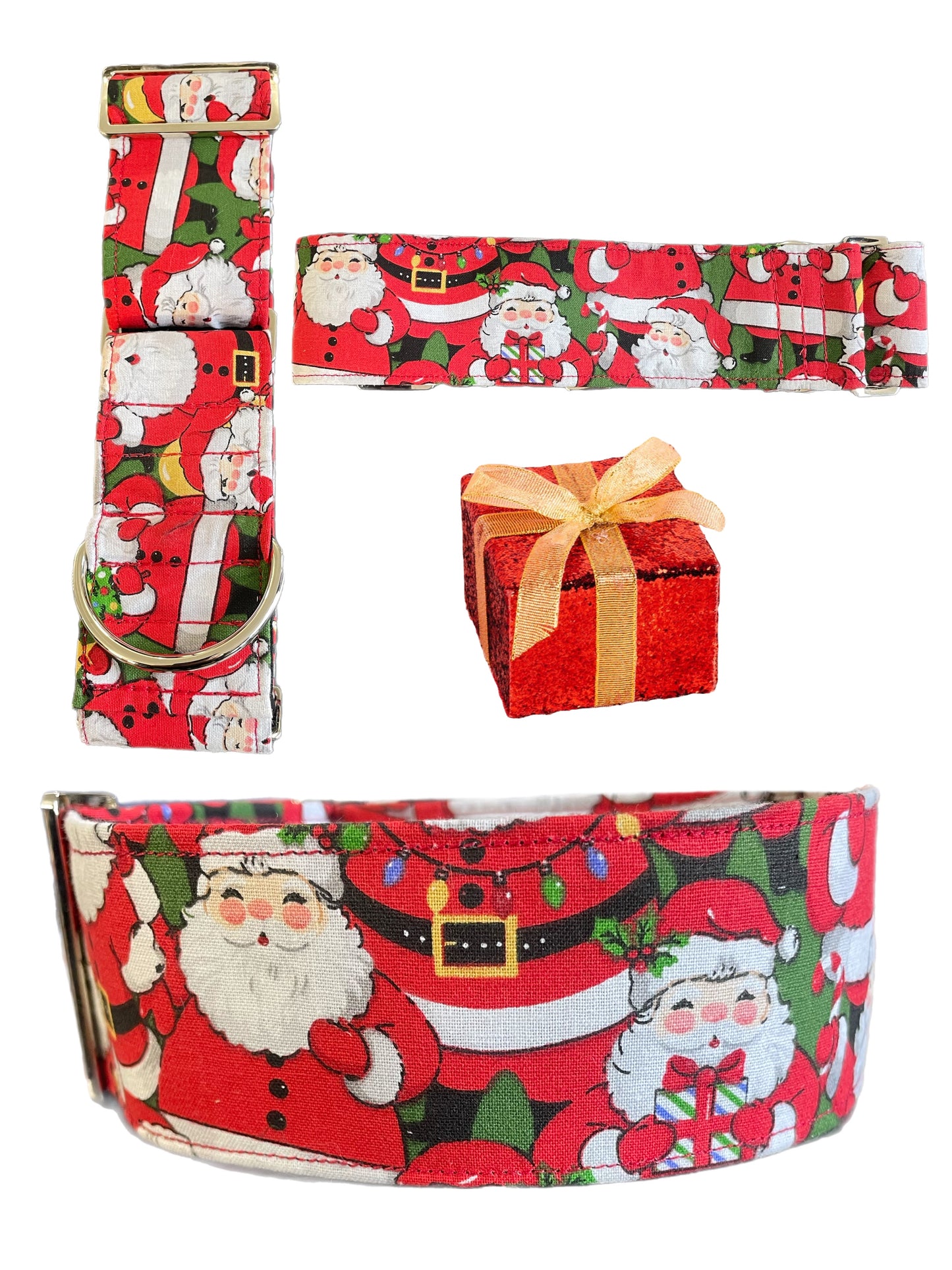 Christmas with Santa Greyhound Martingale collar cotton covered 50mm width