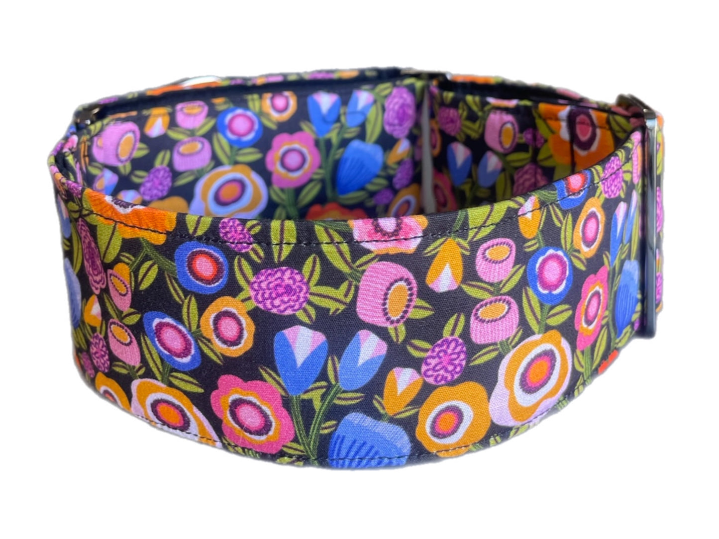 Modern floral greyhound Martingale collar cotton covered 50mm