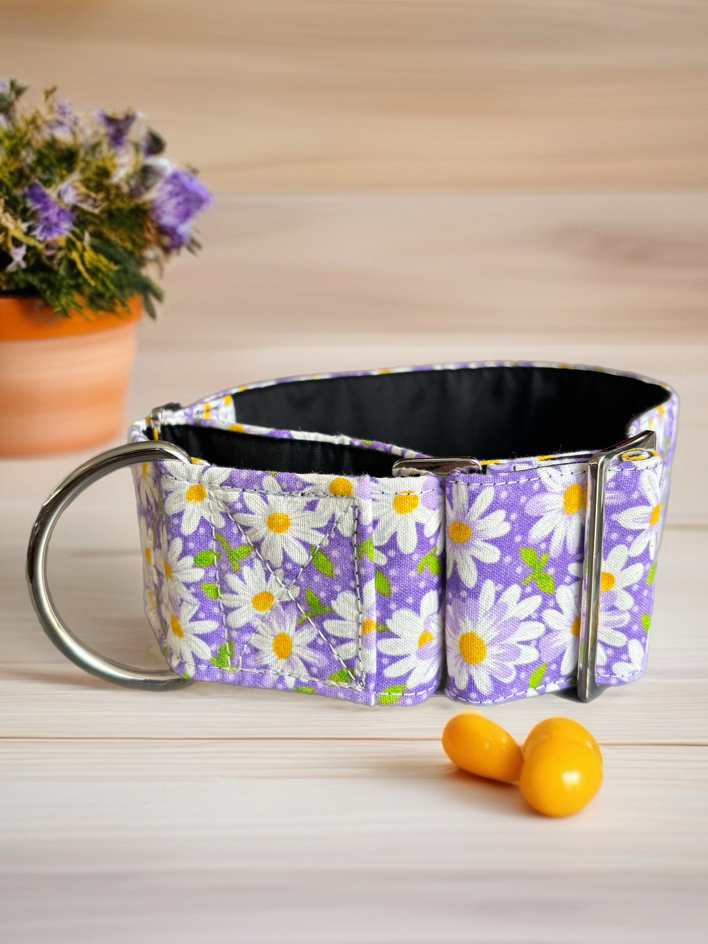 Soft purple daisies design Cotton covered greyhound Martingale collar wide super soft