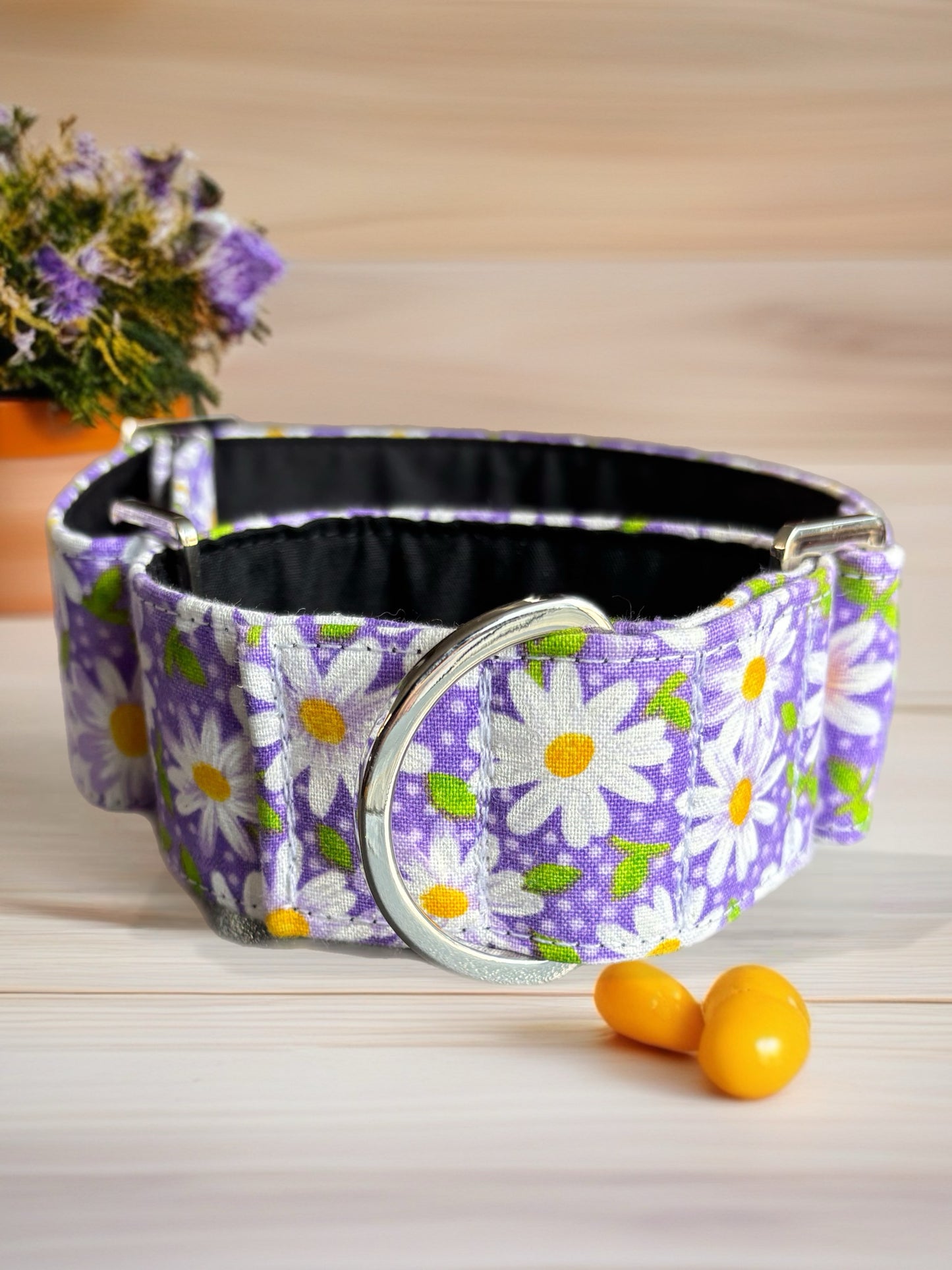 Soft purple daisies design Cotton covered greyhound Martingale collar wide super soft