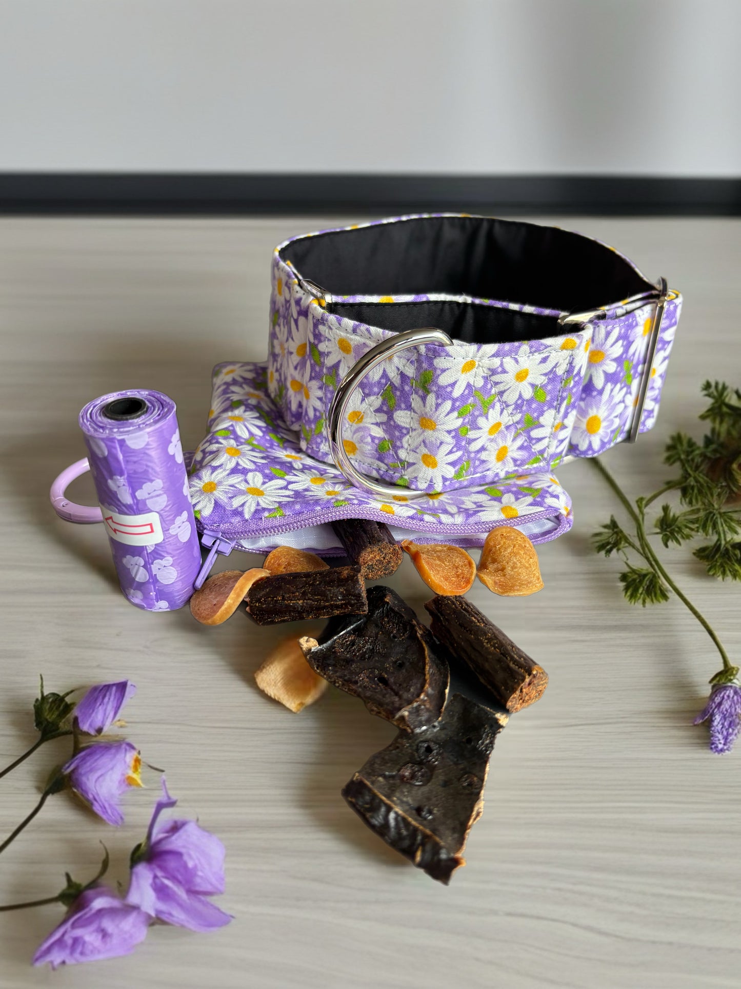 Soft purple daisies design Cotton covered greyhound Martingale collar wide super soft