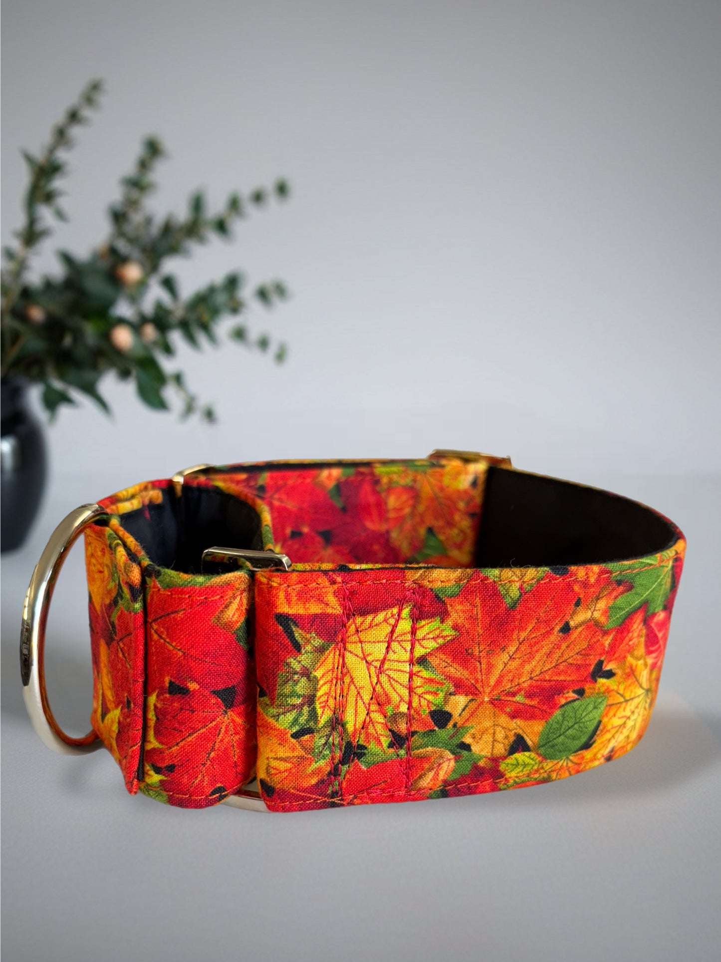 Simply gorgeous autumn leaves vibrant Greyhound Martingale collar cotton covered super soft