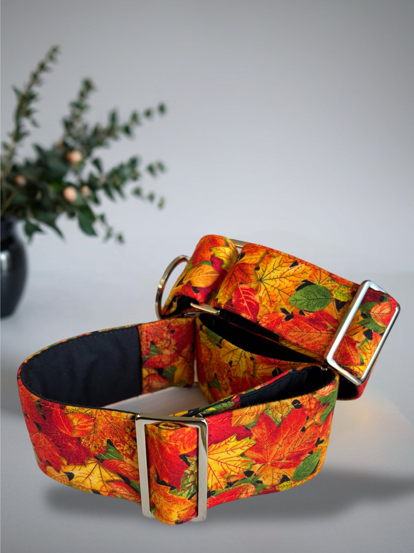 Simply gorgeous autumn leaves vibrant Greyhound Martingale collar cotton covered super soft