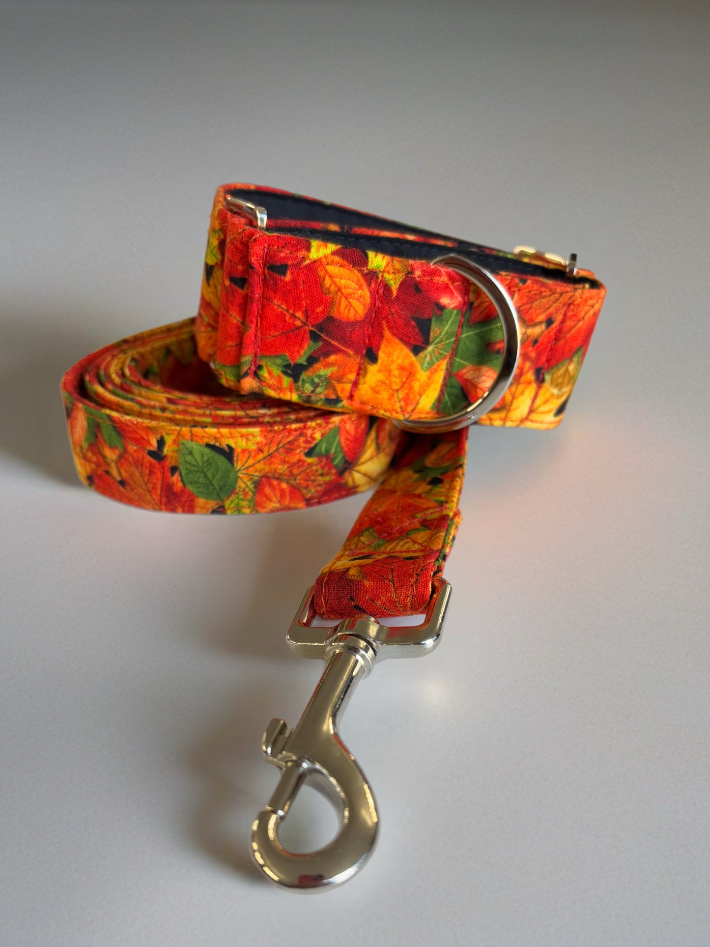 Simply gorgeous autumn leaves vibrant Greyhound Martingale collar cotton covered super soft