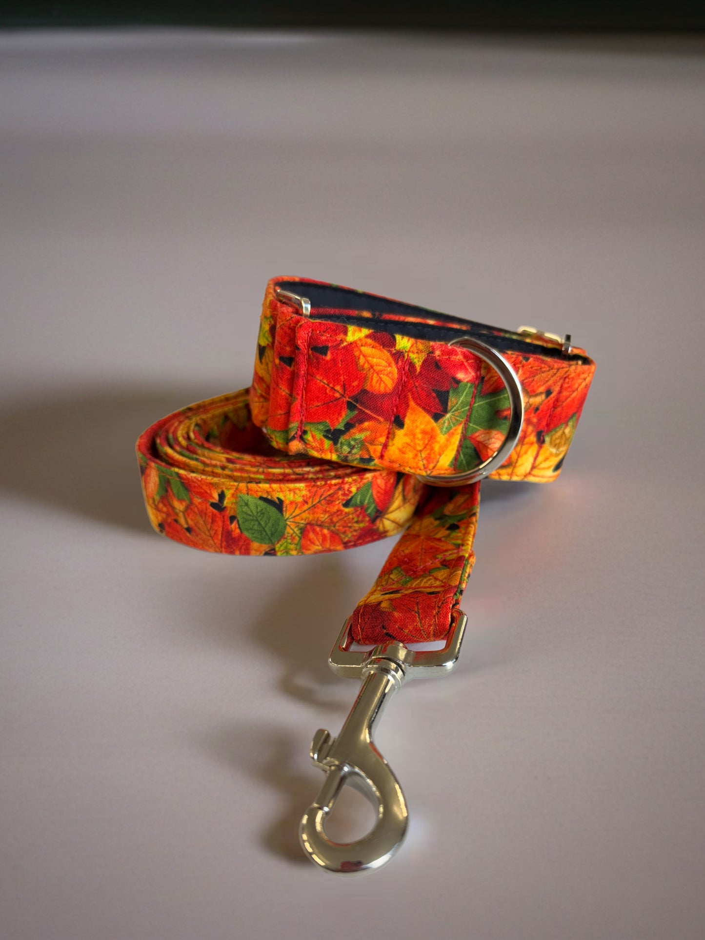Simply gorgeous autumn leaves vibrant Greyhound Martingale collar cotton covered super soft