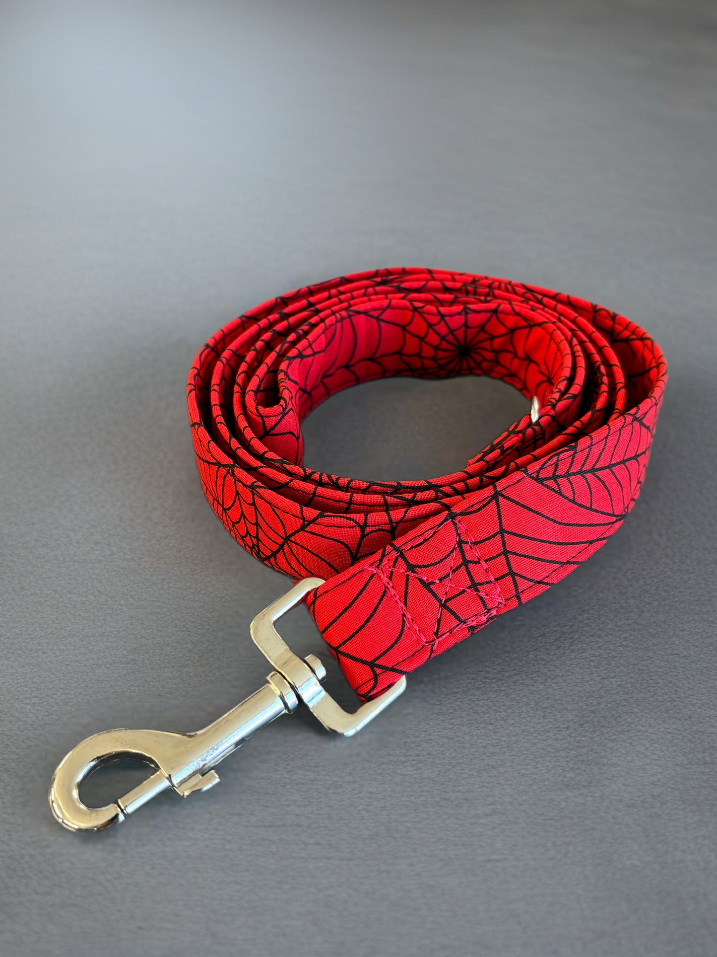 Greyhound Martingale collar in red Spiderman webs cotton wide 50cms