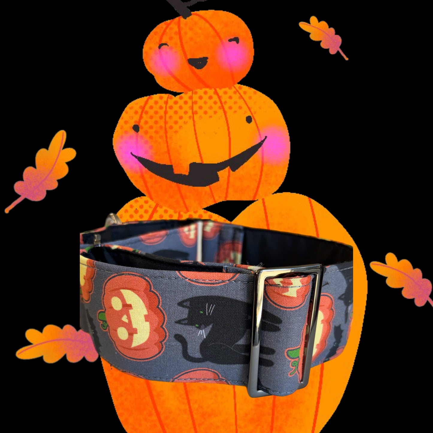 Halloween pumpkin & black cats martingale collar