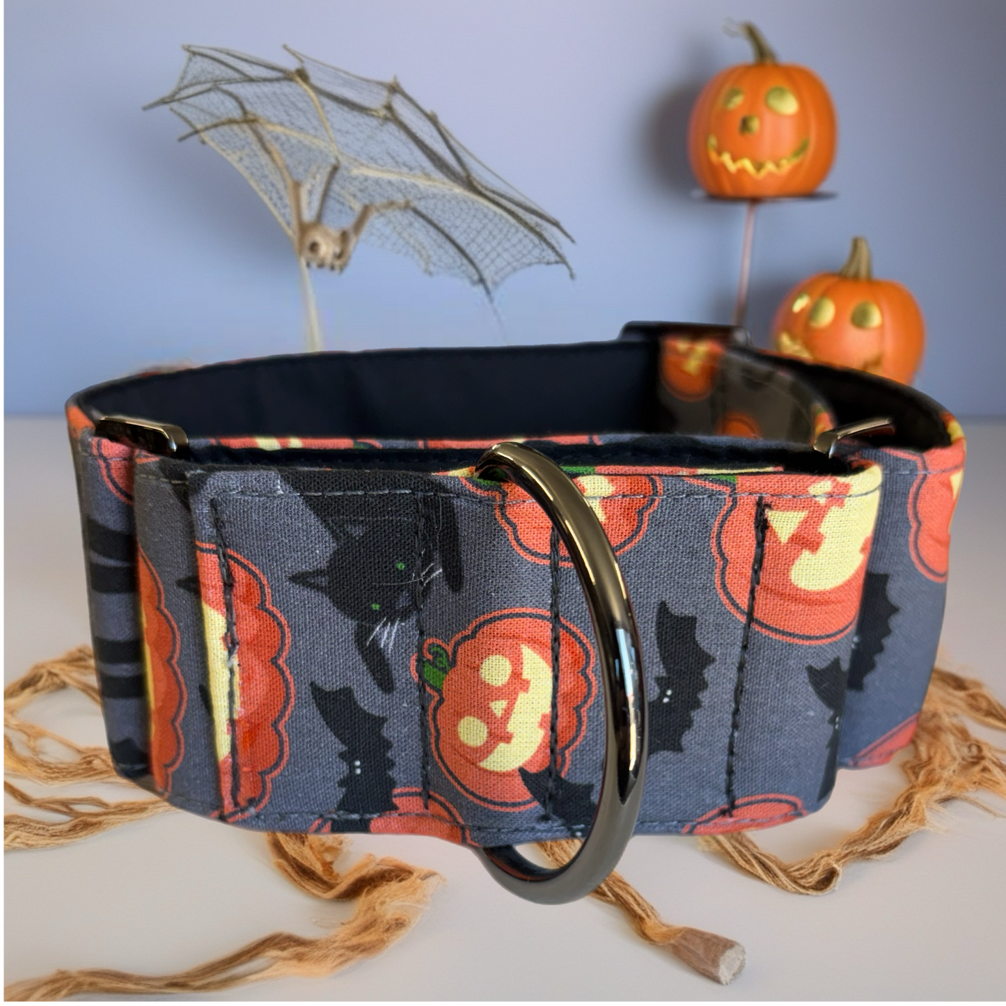 Halloween pumpkin & black cats martingale collar