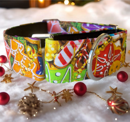 Gingerbread, candy canes festive fun greyhound Martingale collar comfortable super soft