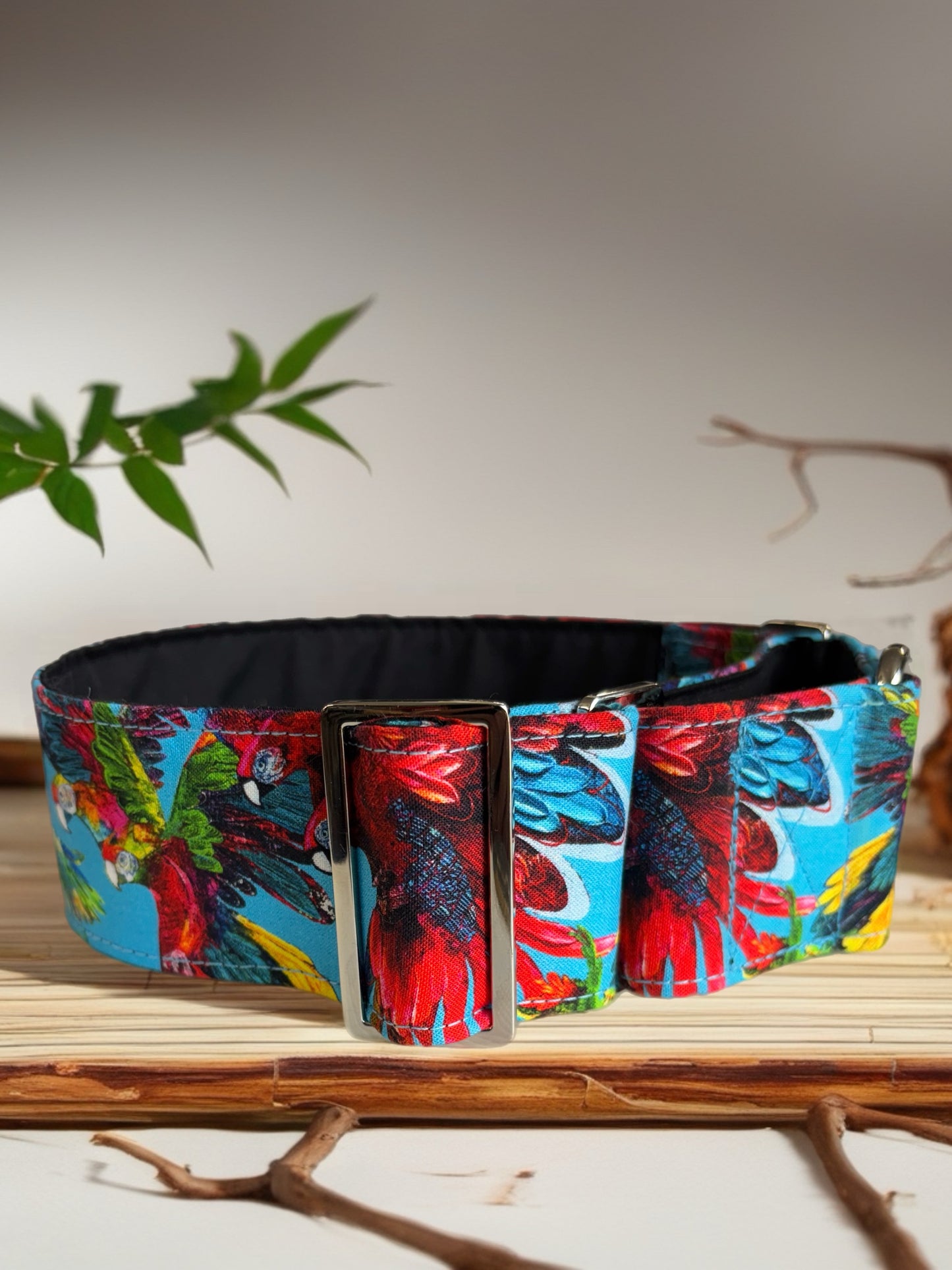 Macaw Cotton covered greyhound Martingale collar aqua turquoise gold shimmer wide super soft. Limited stock until after Christmas