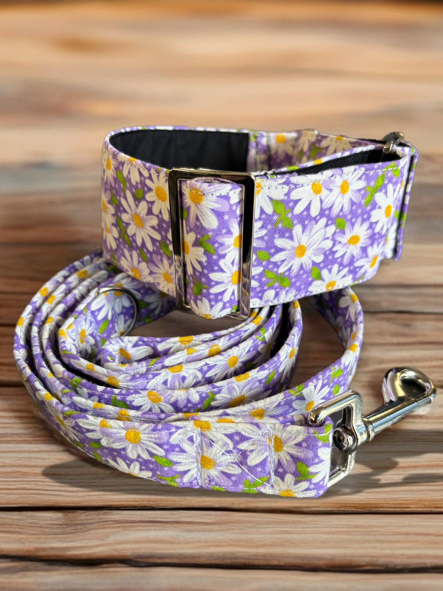 Soft purple daisies design Cotton covered greyhound Martingale collar wide super soft