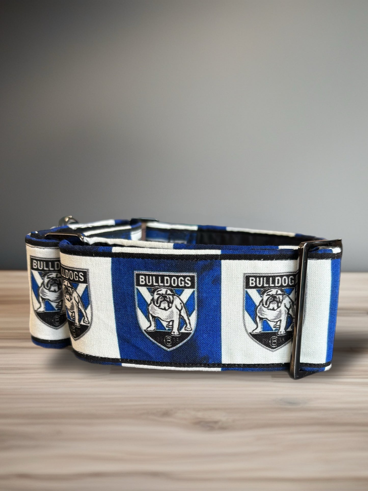 Bulldogs inspired THE martingale for the exceptional greyhound. Limited edition. Handmade by two ladies in NSW