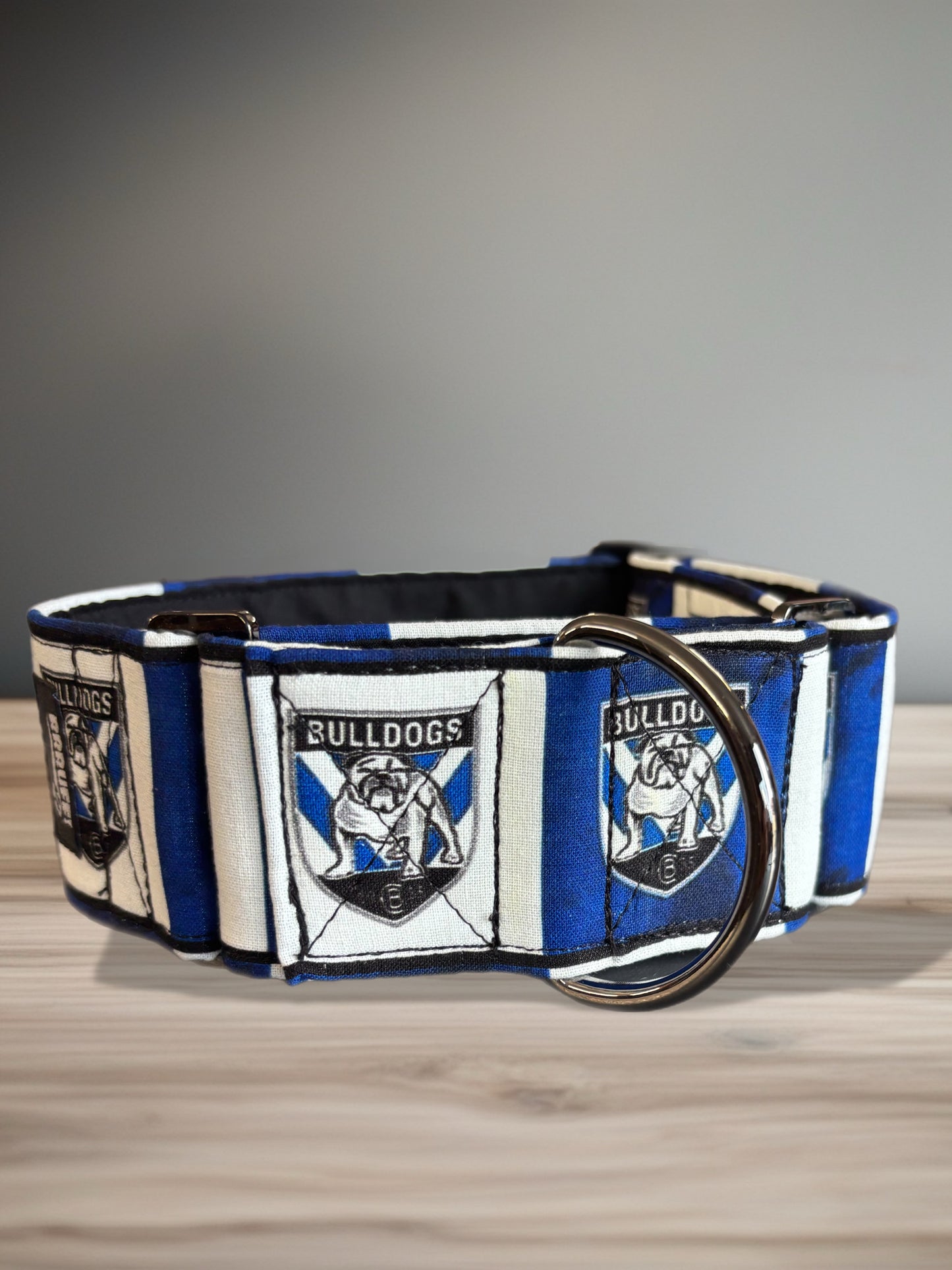 Bulldogs inspired THE martingale for the exceptional greyhound. Limited edition. Handmade by two ladies in NSW