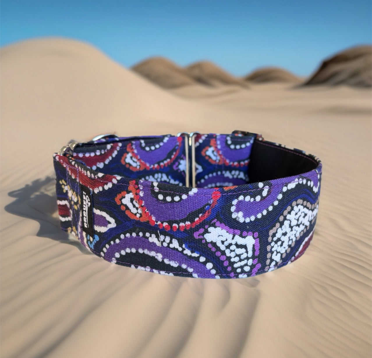 Painted in violet indigenous design greyhound martingale collar in cotton