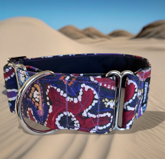 Painted in violet indigenous design greyhound martingale collar in cotton