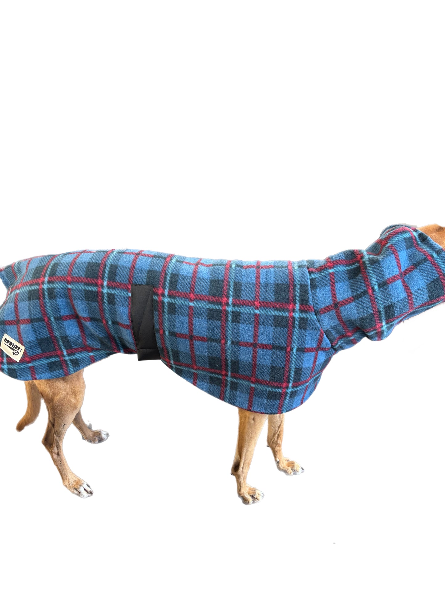 The navy blue Lumberjack Greyhound & whippet coat in deluxe style rug navy blue tartan check polar fleece lined with Sherpa washable extra wide neck
