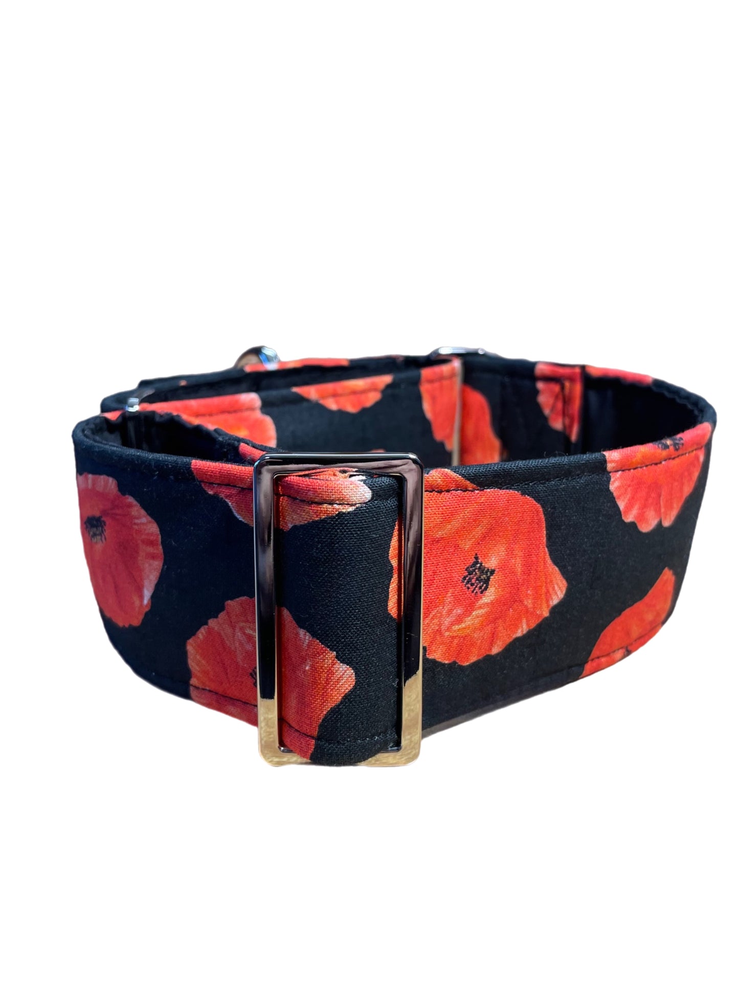 Beautiful poppies black and red greyhound Martingale collar cotton covered 50mm width