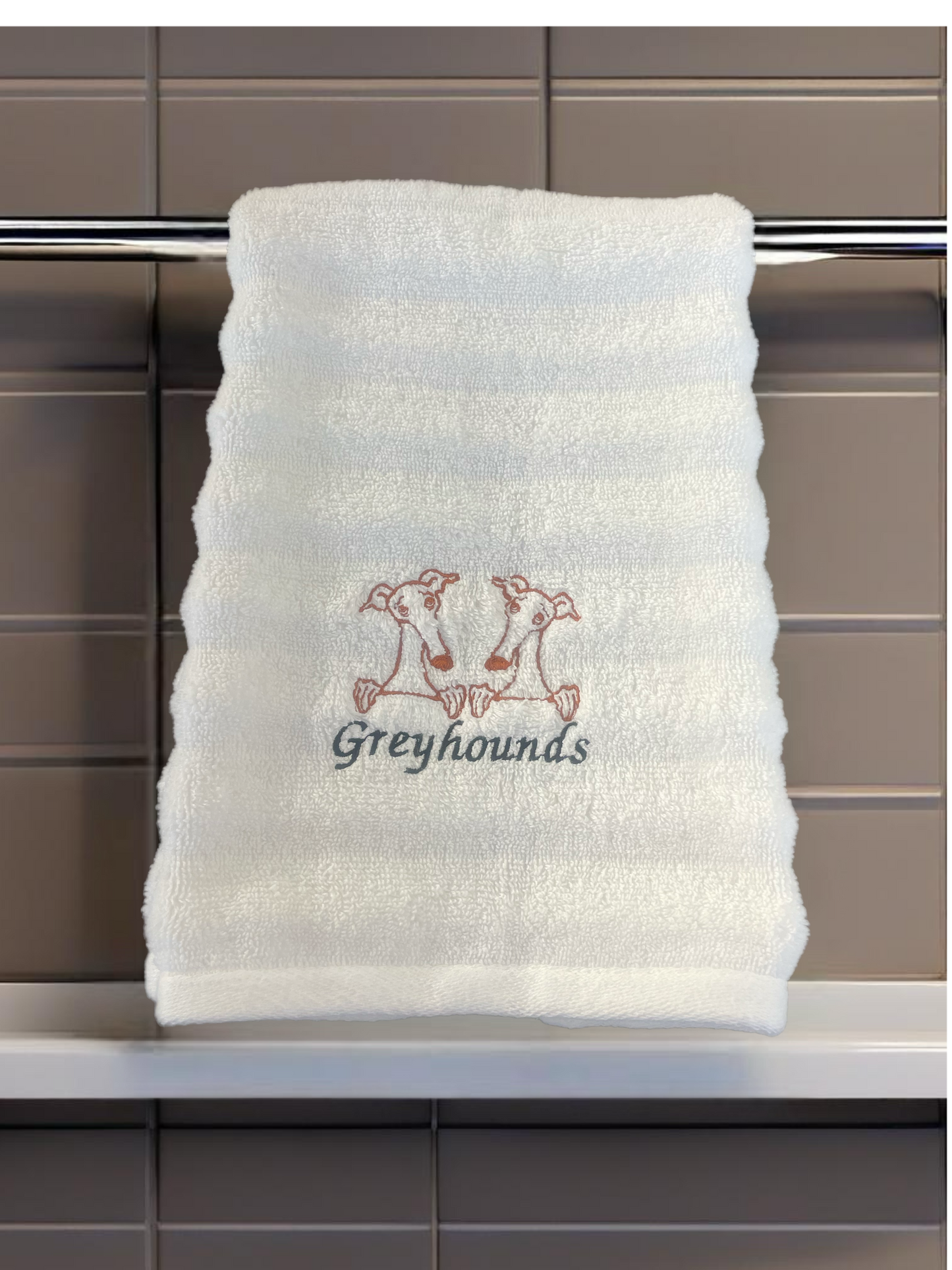 Embroidered hand towel greyhound design