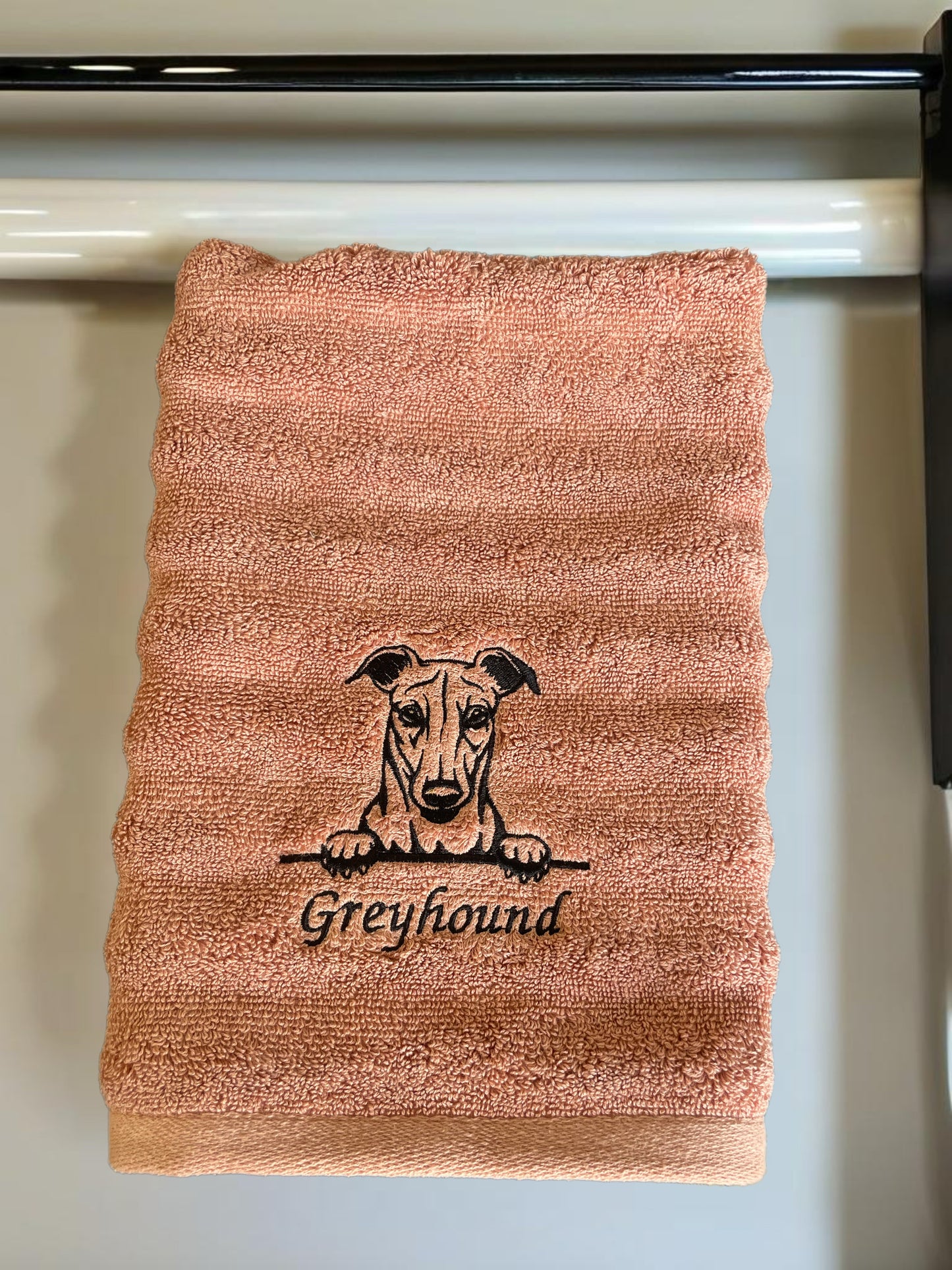 Embroidered hand towel greyhound design