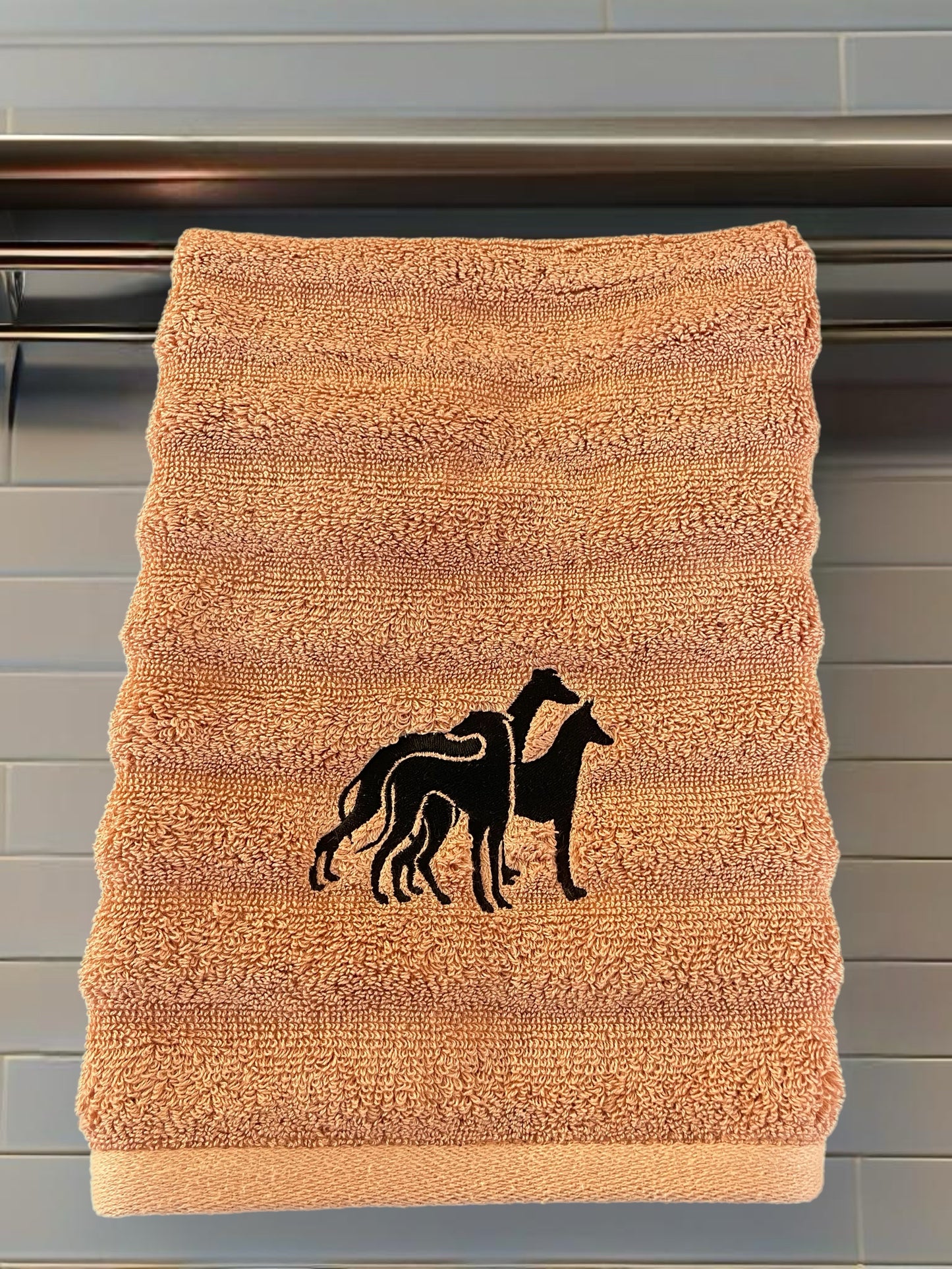 Embroidered hand towel greyhound design