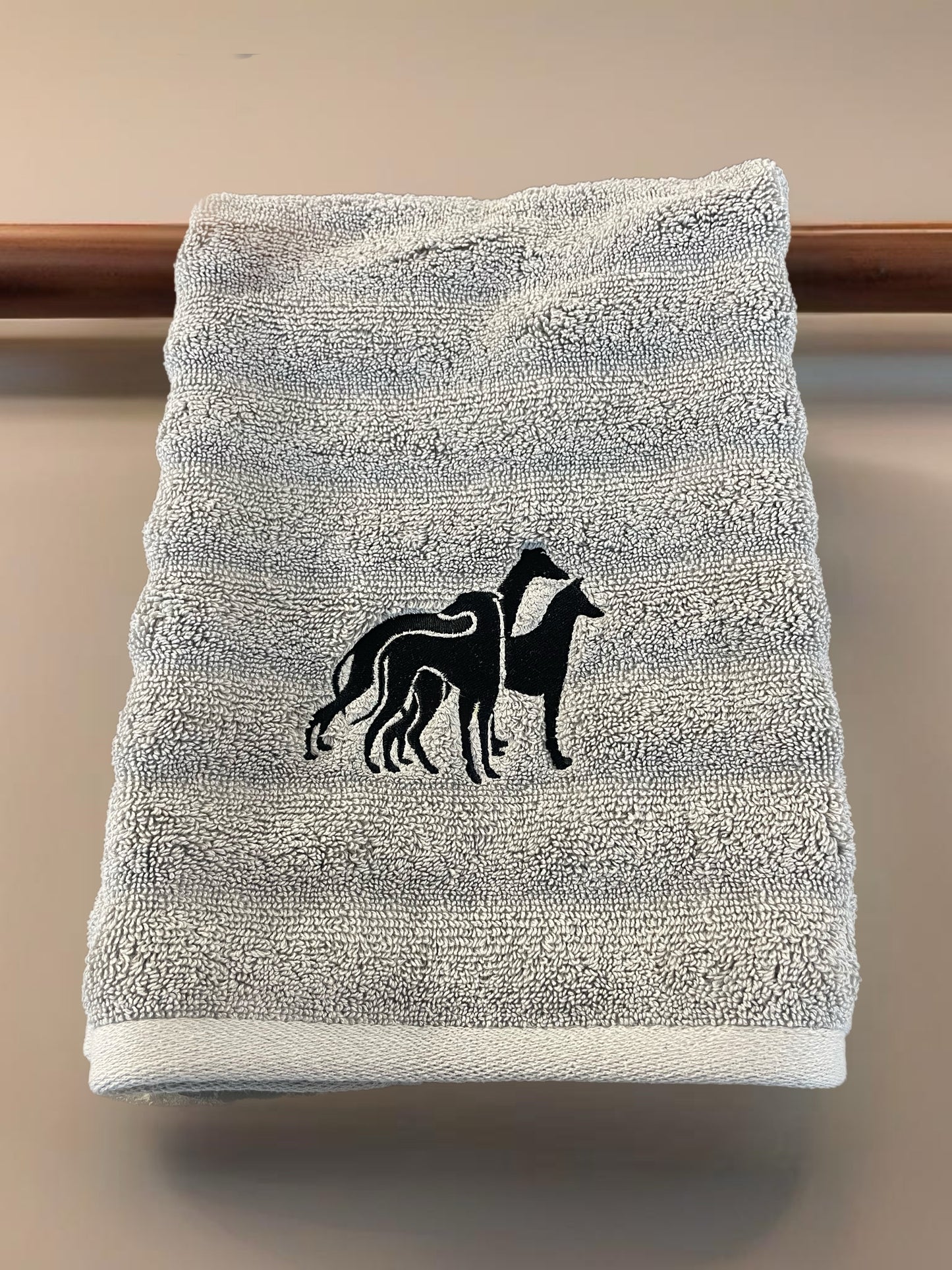 Embroidered hand towel greyhound design