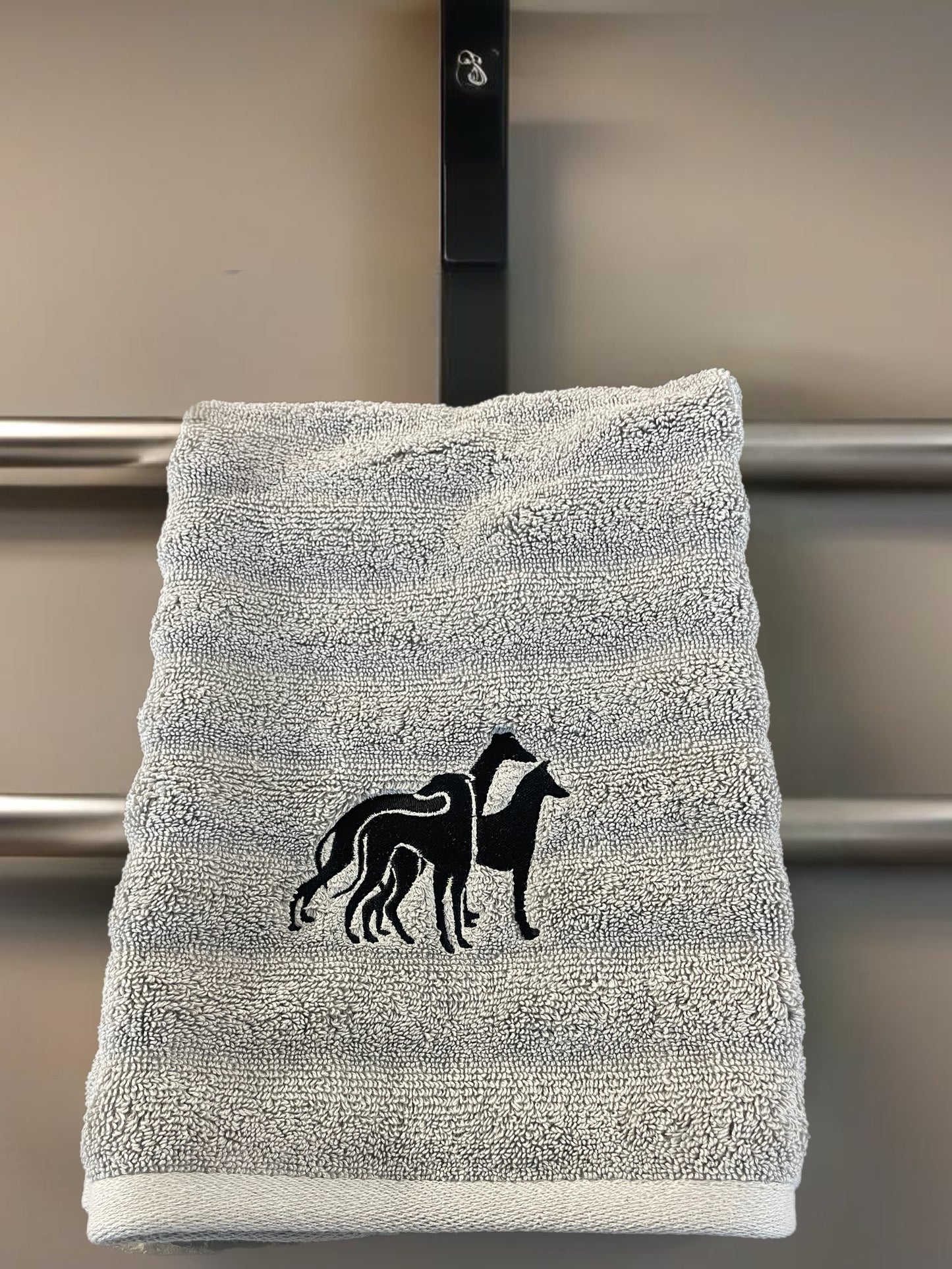 Embroidered hand towel greyhound design