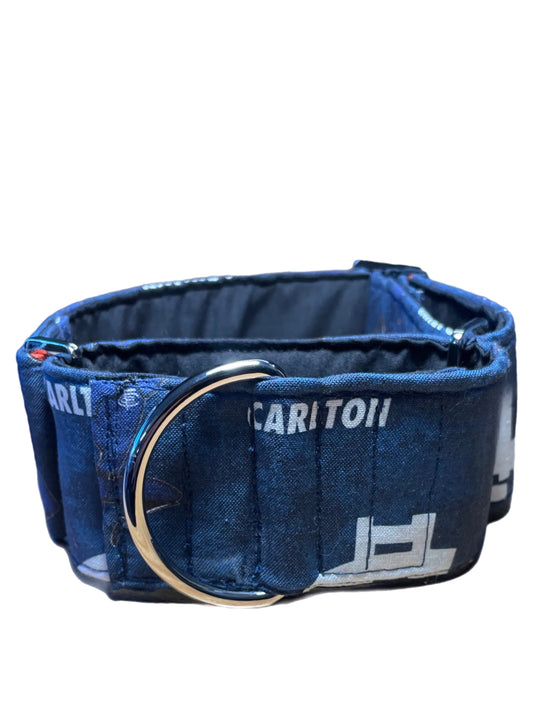 AFL Carlton inspired greyhound martingale collar cotton covered super soft