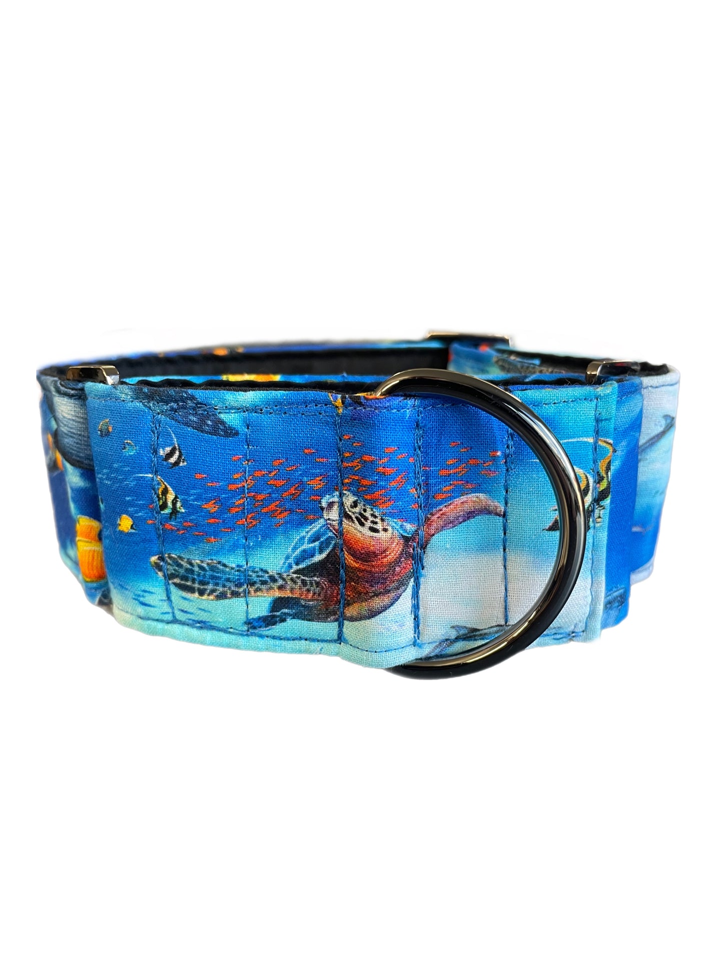Marine life Greyhound Martingale collar dolphins turtle fish cotton covered 50mm width super soft