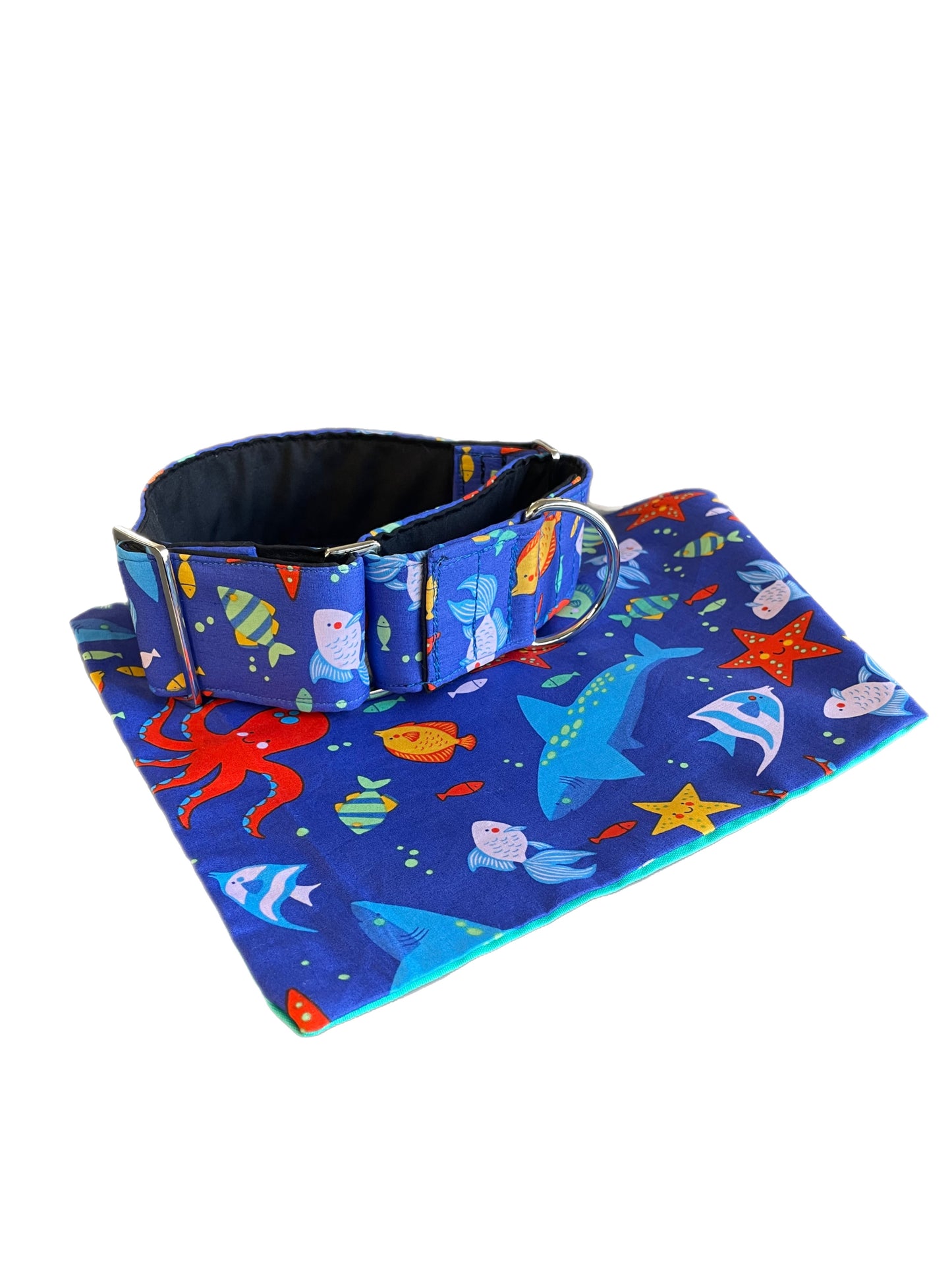 Little fishy Greyhound Martingale collar cotton covered 50mm width super soft