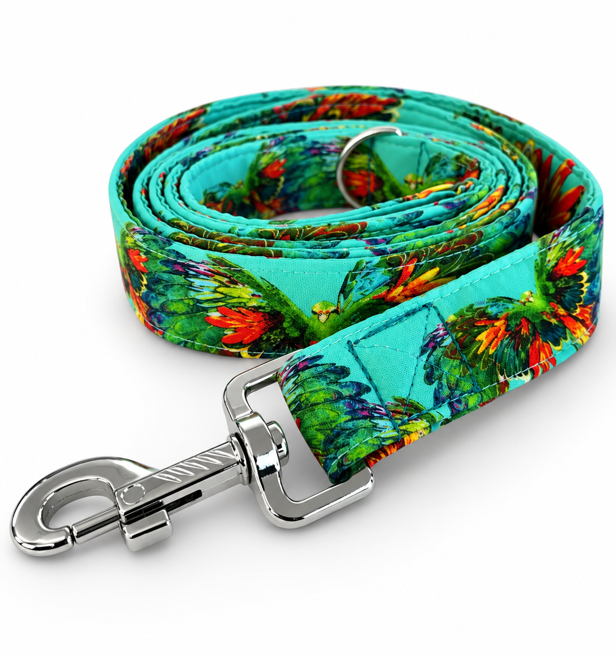 Stunning green macaw cotton covered greyhound Martingale collar 38mm or 50 mm wide super soft
