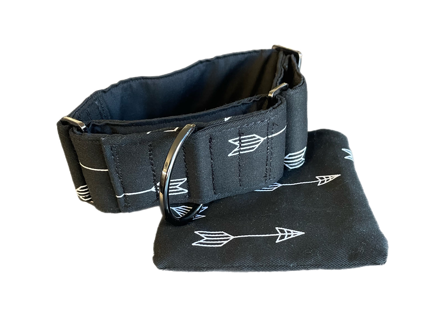 Black with arrows cotton covered greyhound Martingale collar 50mm width
