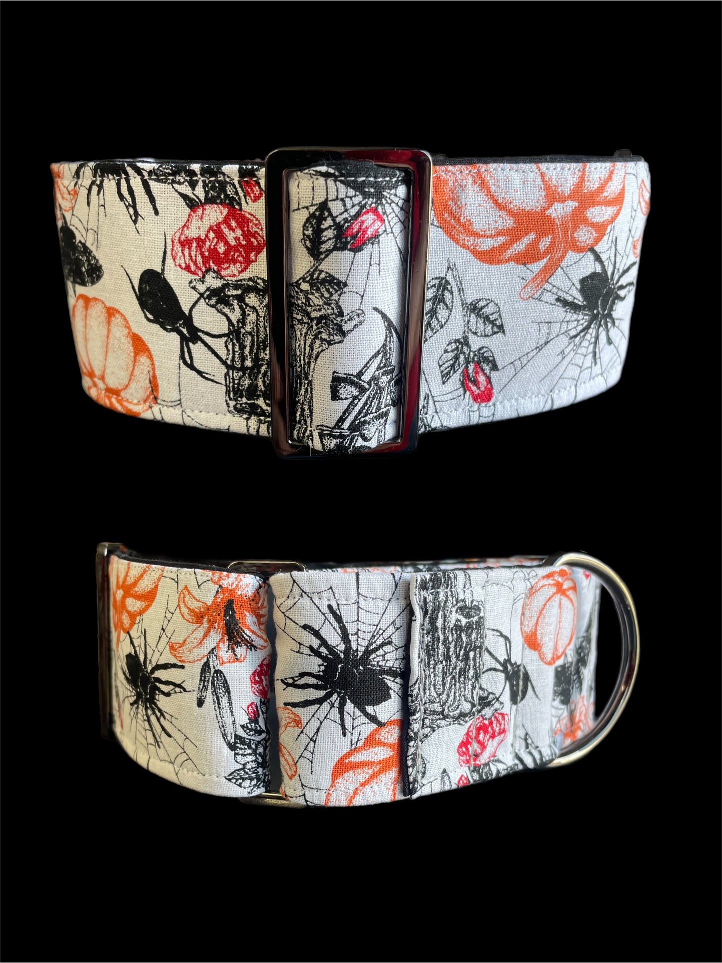 Spooky Halloween designs martingale collar greyhound 5cms cotton fabric covered webbing