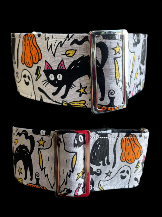 Spooky Halloween designs martingale collar greyhound 5cms cotton fabric covered webbing