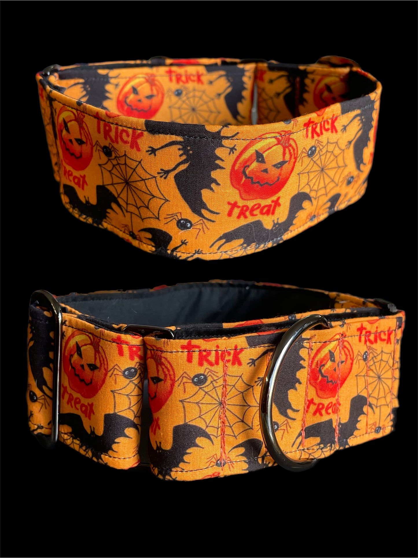 Spooky Halloween designs martingale collar greyhound 5cms cotton fabric covered webbing