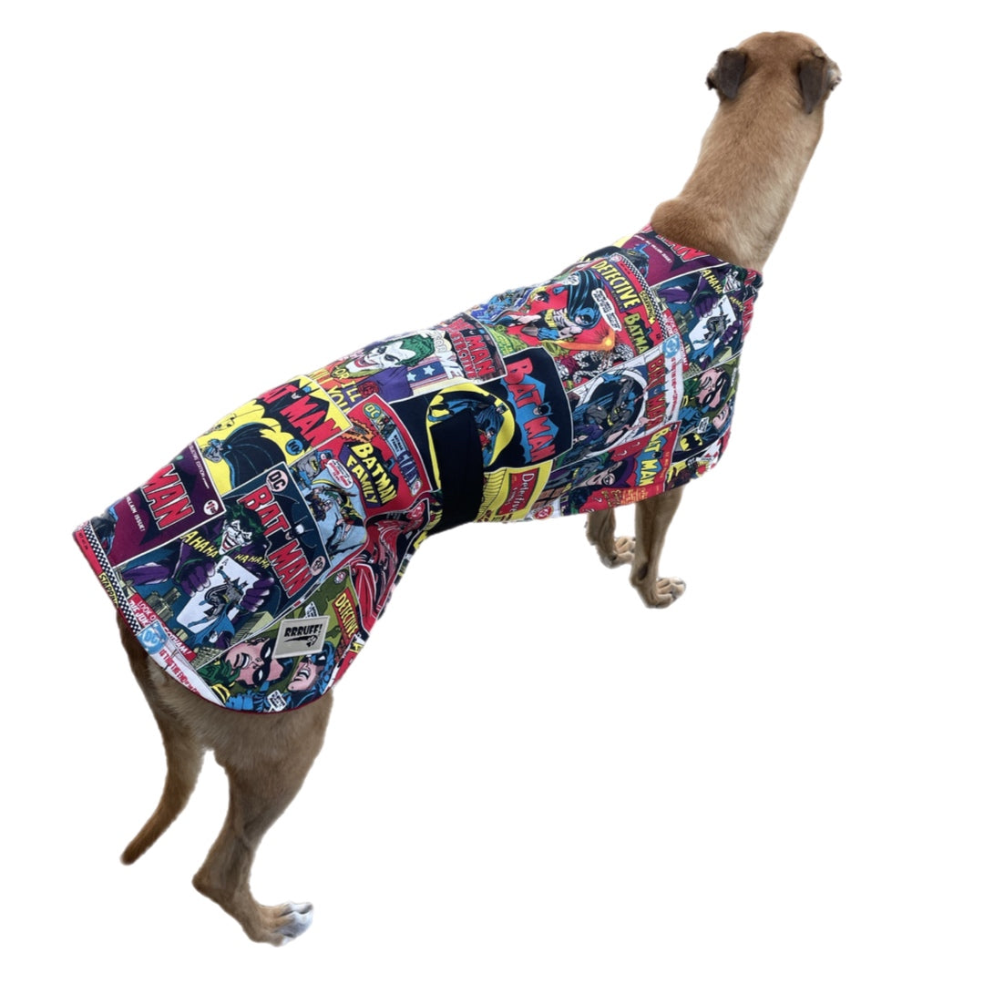 Spring classic style Greyhound coat Batman design in a sturdy cotton & lush fleece washable
