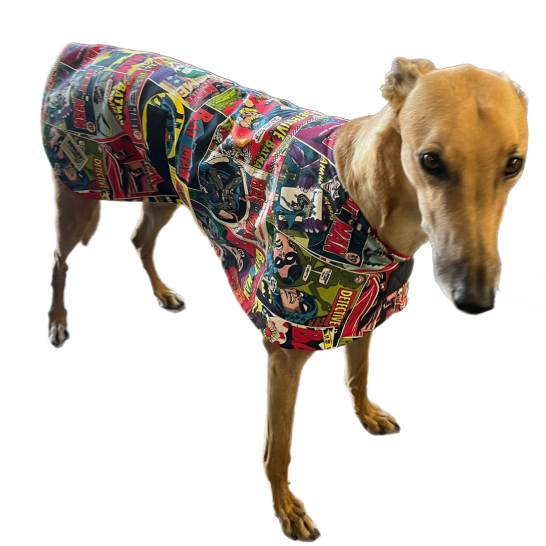 Spring classic style Greyhound coat Batman design in a sturdy cotton & lush fleece washable