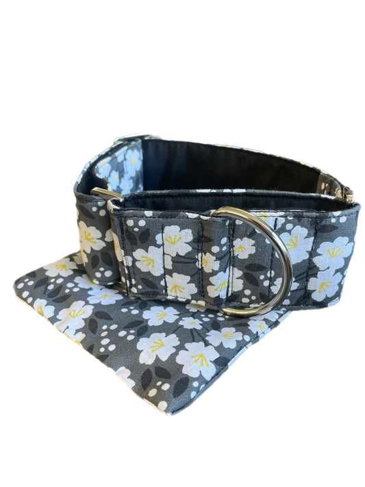 Grey floral Cotton covered greyhound Martingale collar 50mm width super soft