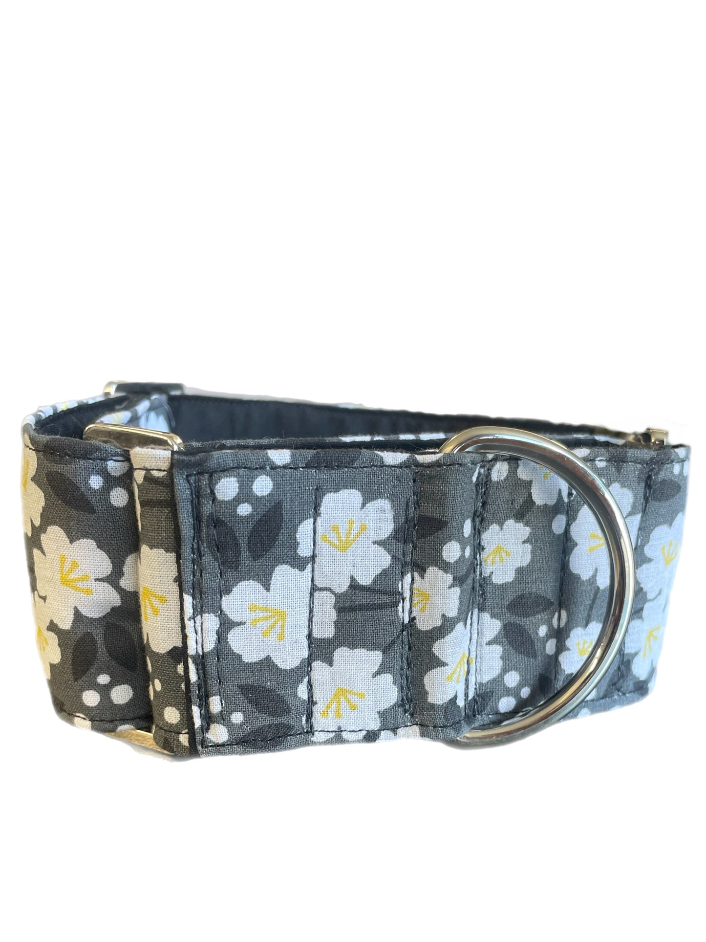 Grey floral Cotton covered greyhound Martingale collar 50mm width super soft