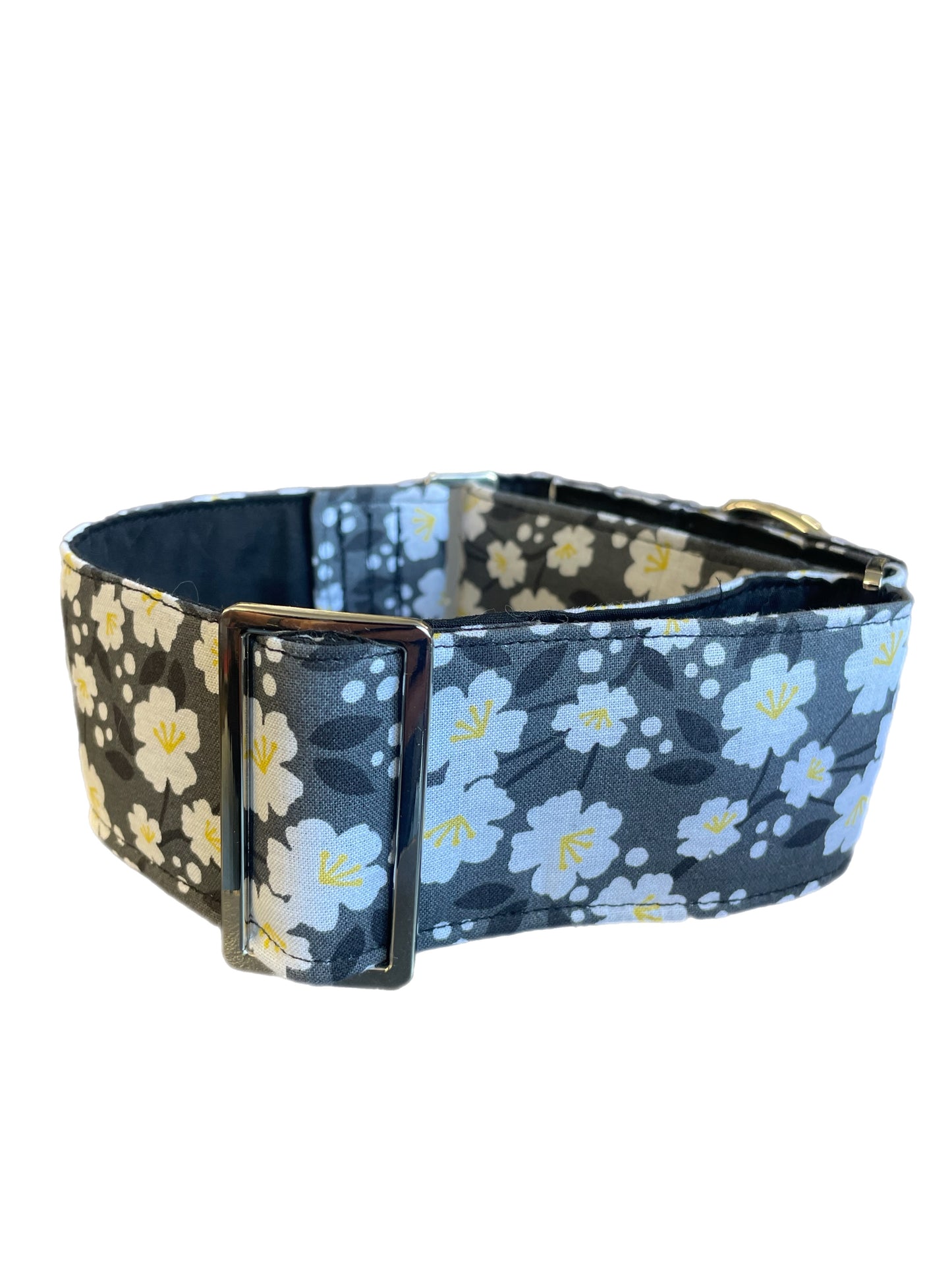 Grey floral Cotton covered greyhound Martingale collar 50mm width super soft