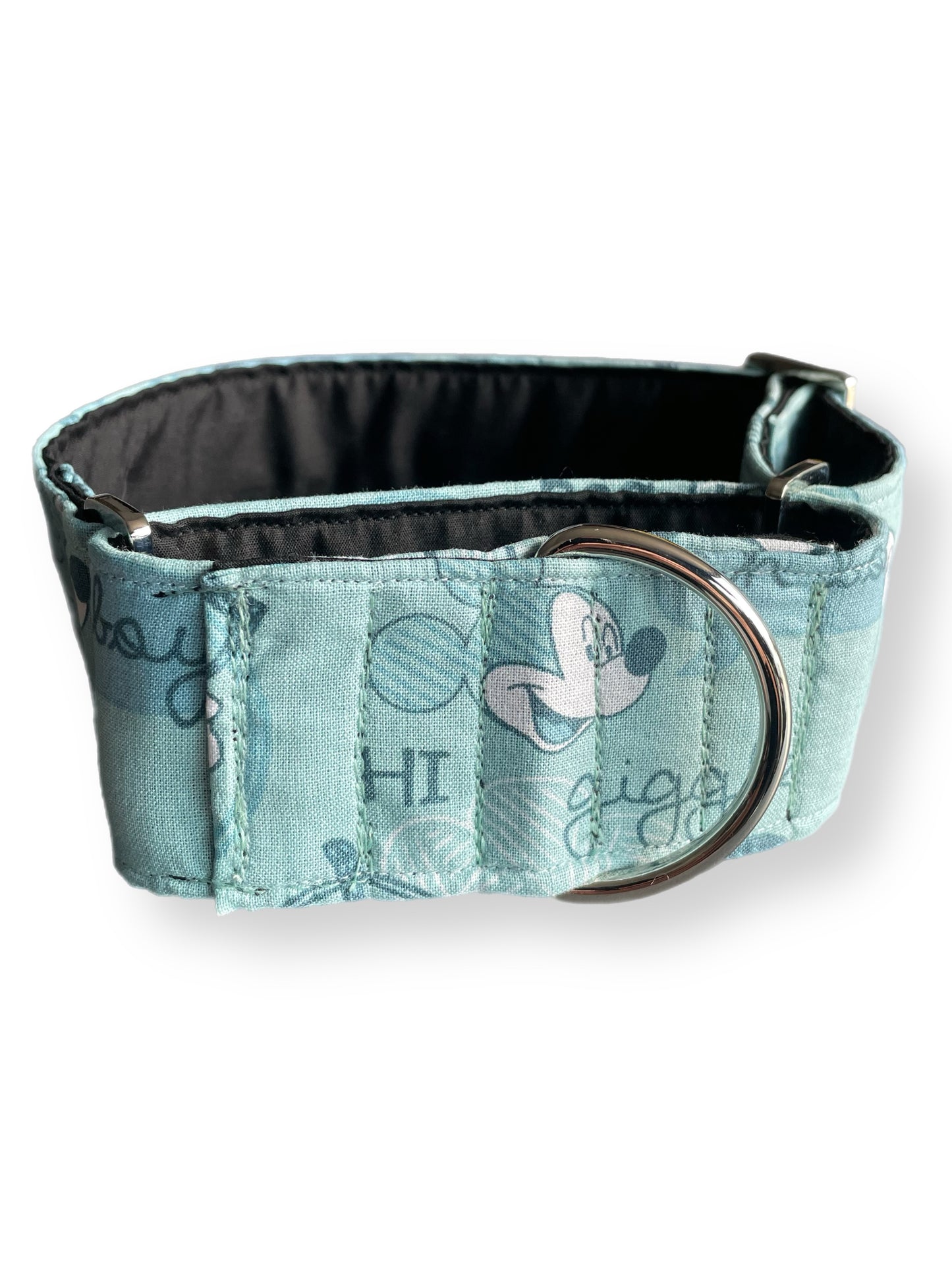 Mickey Mouse & Pluto on a soft sage, wide greyhound and whippet Martingale collar cotton super soft