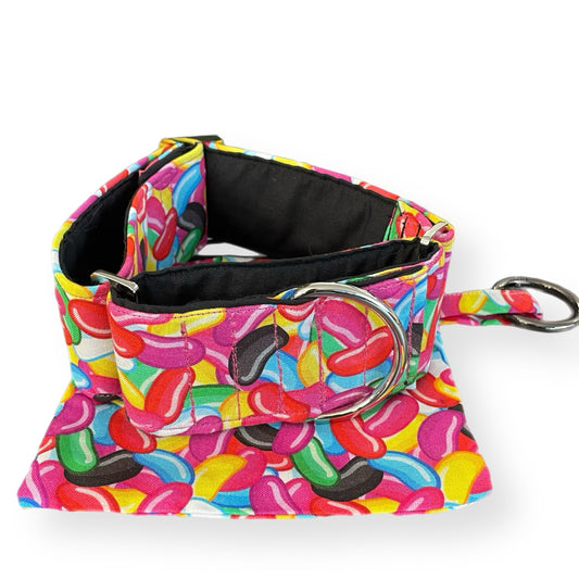 Jelly beans design in bright colors greyhound whippet wide Martingale collar cotton covered super soft