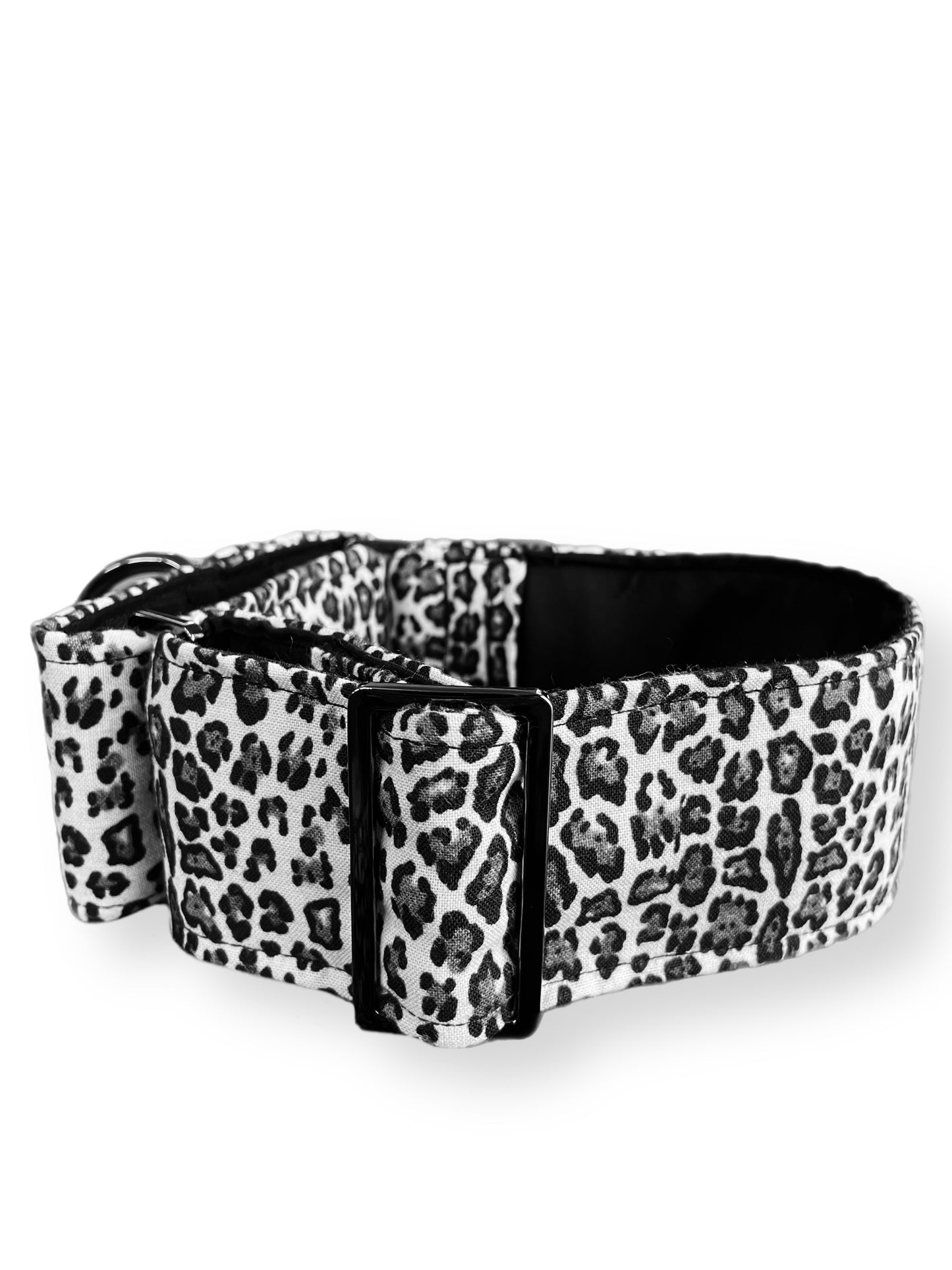 Snow leopard b&w greyhound whippet wide Martingale collar cotton covered super soft