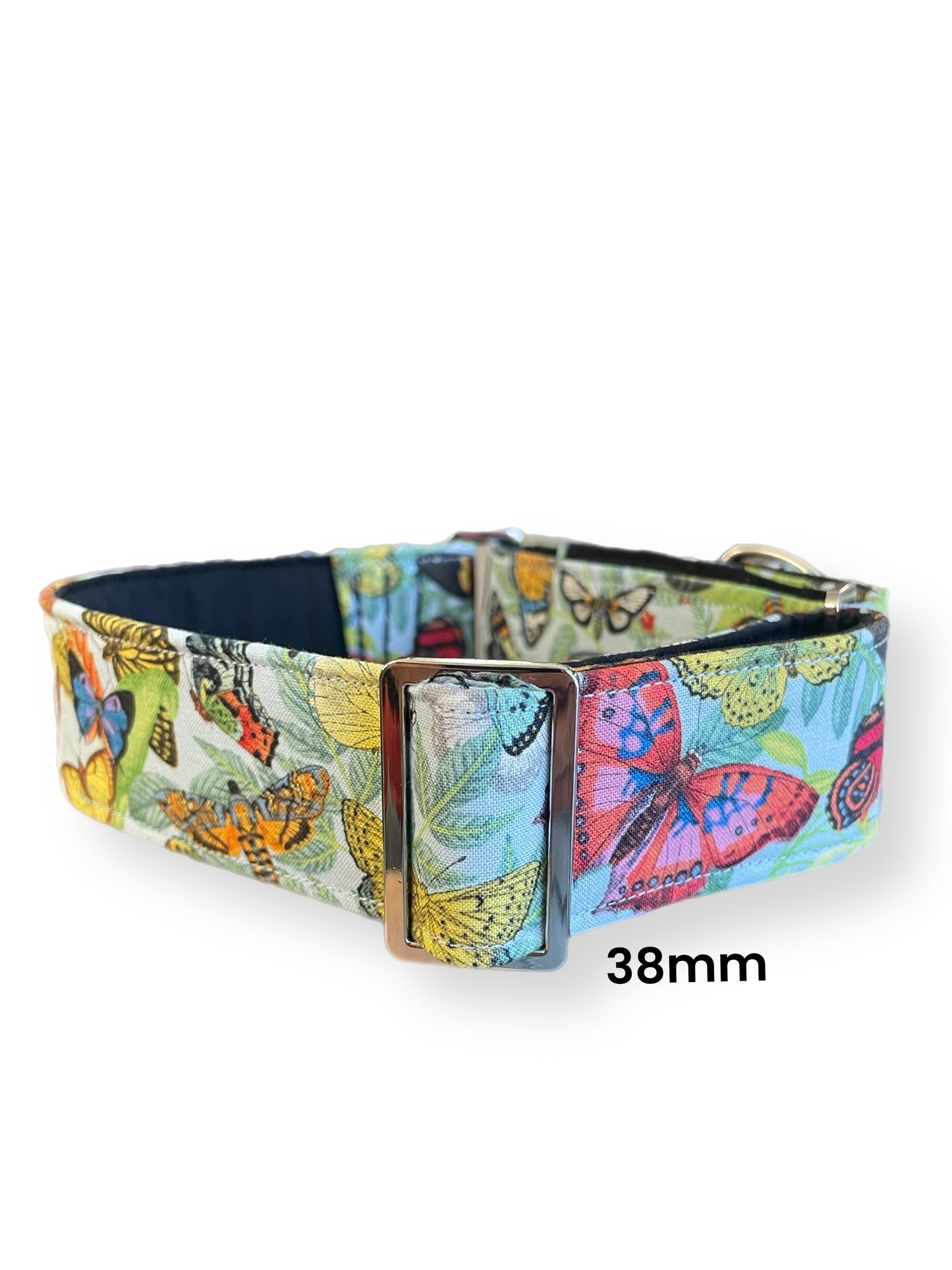 Butterflies on soft blue Cotton covered greyhound Martingale collar wide lightweight