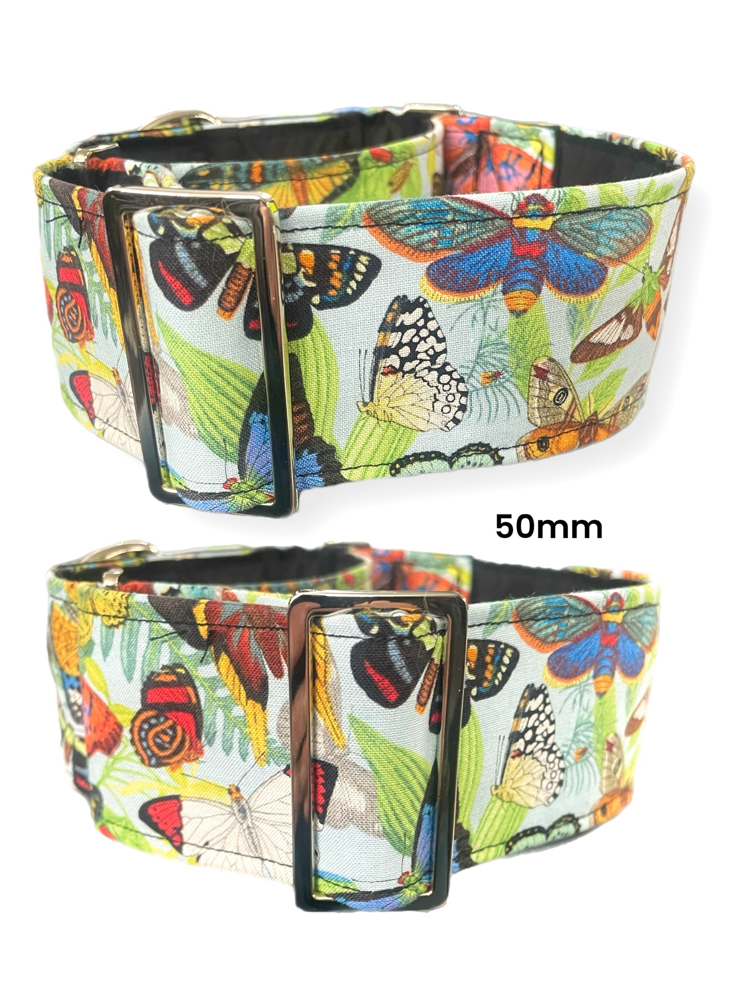 Butterflies on soft blue Cotton covered greyhound Martingale collar wide lightweight