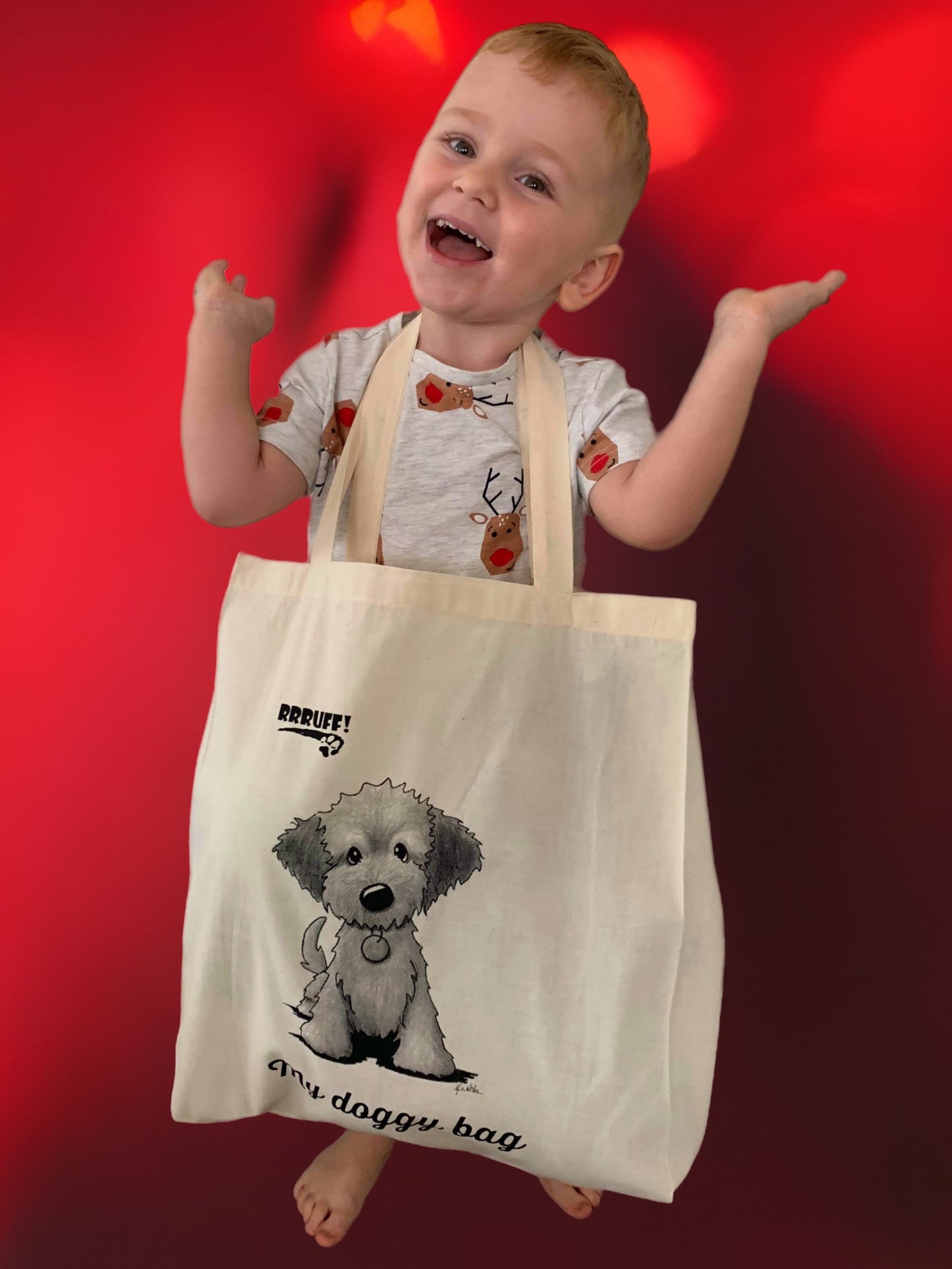 Calico tote bag book bag shopping bag oodle puppy doggy bag birthday gift