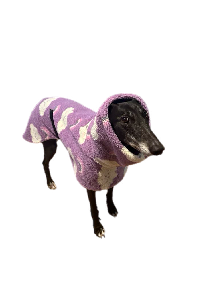 Mauve extra thick sherpa greyhound coat double polar fleece washable